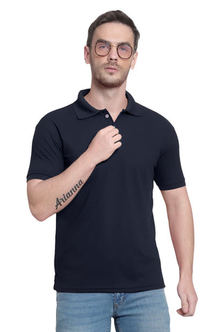 Men Blue Solid Polo Neck T-shirt