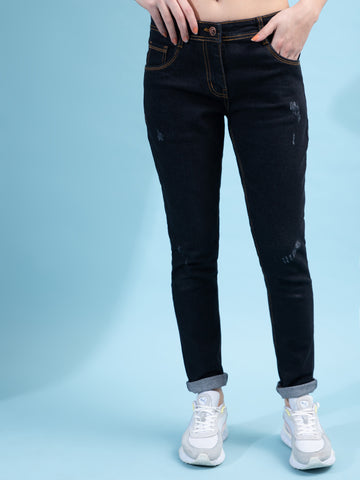 Keshav Srushti Distressed Skinny Ripped Denim Jeans for Women, Black